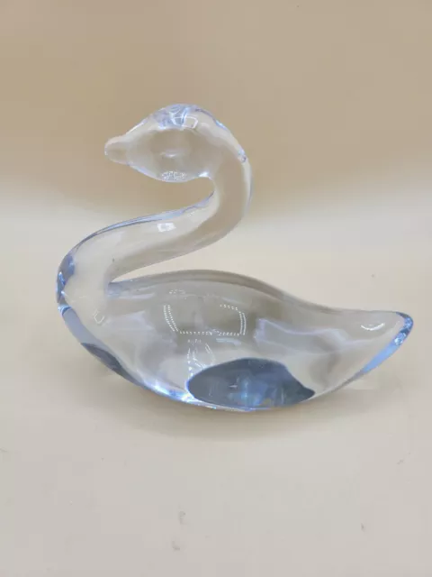 Vintage Crystal Clear ART Glass Swan bird goose Paperweight Figurine Beautiful