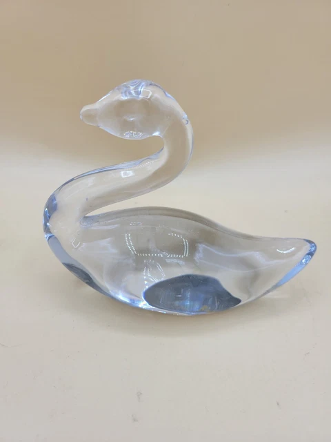 Vintage Crystal Clear ART Glass Swan bird goose Paperweight Figurine Beautiful
