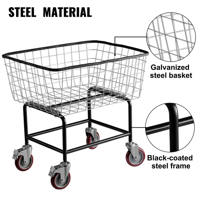 brand Steel Rolling Laundry Cart 2.5 Bushel, Wire Laundry Basket with Wheel New