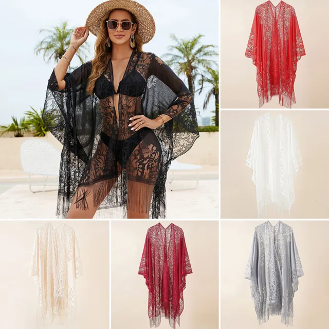 Women Beach Lace Cover Up Poncho Beachwear Dress Summer Bikini Swimwear Kaftan