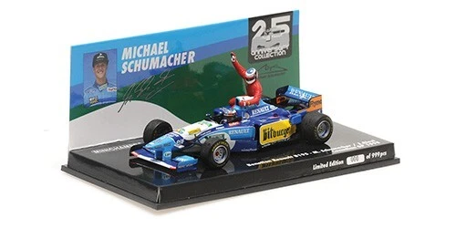 Maquette 1:43 Minichamps Benetton F1 B195 #2 - Vainqueur GP Britannique 1995 - Johnny Herbert - Neuf