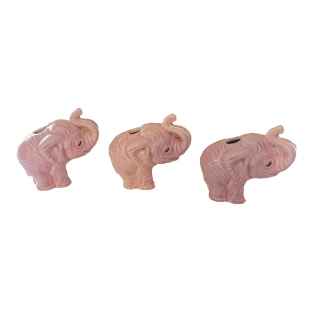 Vintage Elephants Macrame Beads 70s Boho Ceramic Pink 3 Set