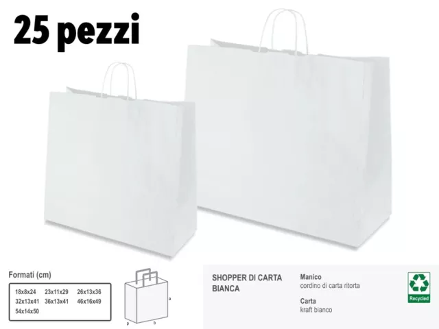 25 Borse Shopper di Carta Bianca con Manici - Buste e sacchetti in carta bianchi