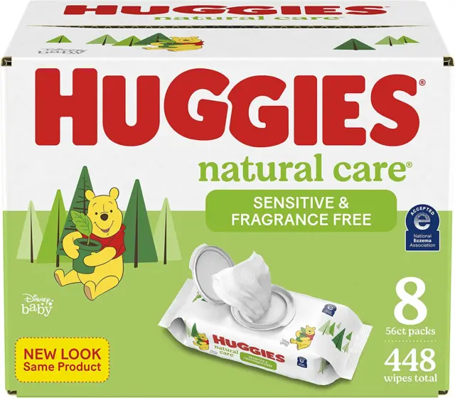 Baby Wipes, Huggies Natural Care Sensitive Baby Diaper Wipes, Unscented, Hypoall