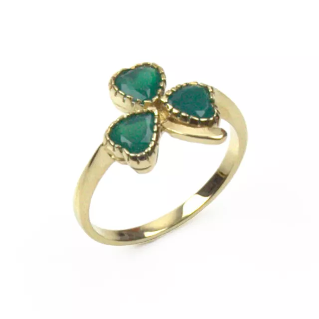 9ct Gold Lucky Shamrock Ring Ladies Set with Green Agate Handmade in UK 2
