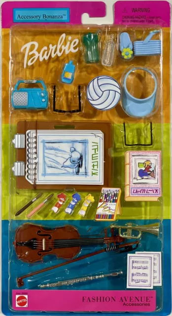 Barbie Accessory Bonanza musical instruments, art & beach accessories 2001 NRFB