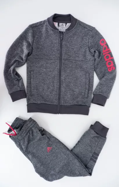 Adidas Kids Girls Tracksuit Set Age 7-8 Yrs Size XS Zip Jacket Joggers Grey