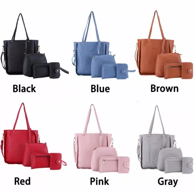 4PCS/Set Women PU Leather Handbag Shoulder Bag Purse Messenger Satchel Clutch AU