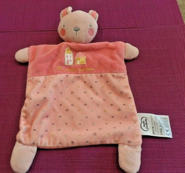T1G / doudou plat lapin rose ma petite maison MOTS D'ENFANTS