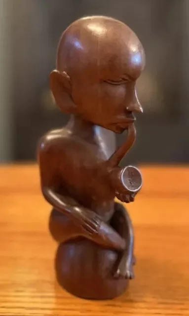 African Hand Carved Wooden Man With Pipe