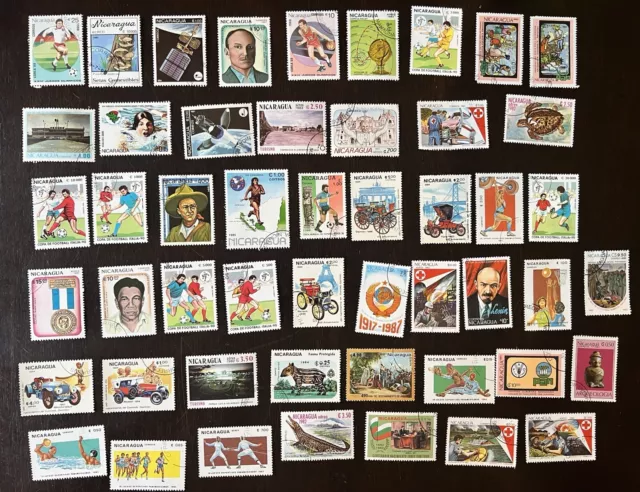 Great Lot Of 50 Different Nicaragua Stamps Red Cross, Old Cars, Soccer & More #1