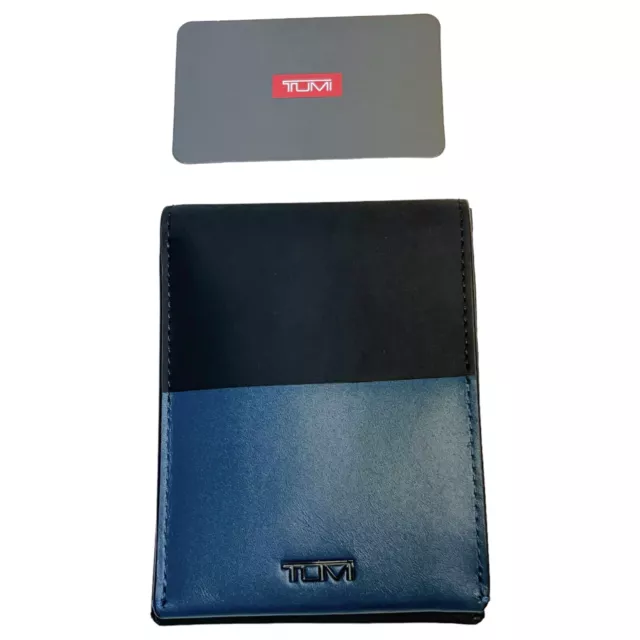 Tumi Brand Mens Double Billfold Wallet Nassau SLG Black Turquoise Leather $155
