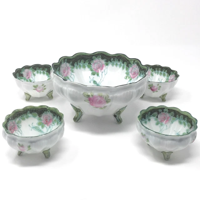 NIPPON BERRY BOWLS Set Hand Painted Antique Dessert Floral Morimura