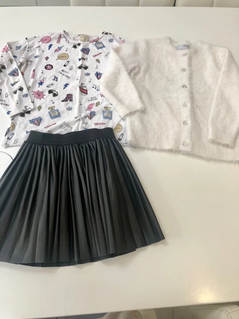Abito da festa età 7-8, top Zara e pelle look gonna a pieghe e soffici cardigan