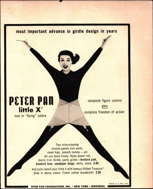 1957 Vintage Peter Pan Litte X Girdle Figure Control Womens Fashion Ad b4