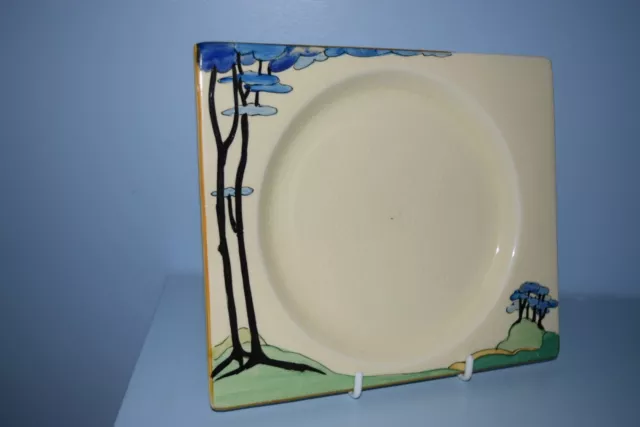 A rare Clarice Cliff Biarritz 7 1/8" x 6 3/8" side plate "Blue Firs" 1933