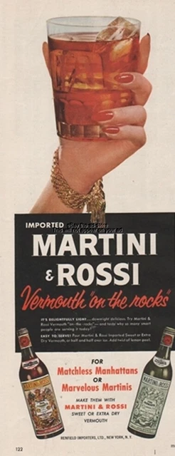Martini & Rossi Vermouth On The Rocks Matchless Manhattans Cocktails 1955 Ad