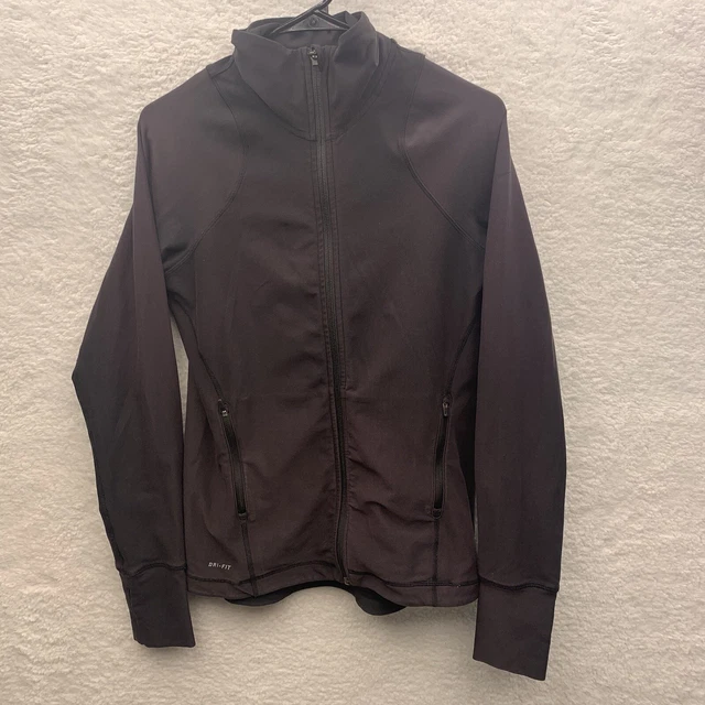 NIKE Jacket Women’s Large Black Full Zip Long Sleeve Training Thumbholes casual