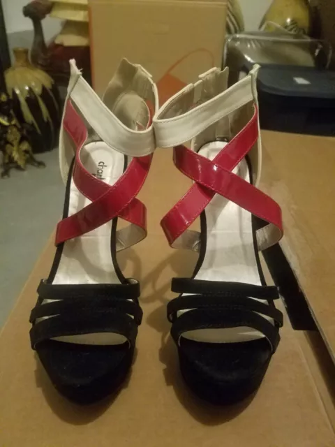 Charlotte Russe Black White & Dark Pink Open Toe Strappy Platform Heels Size 8
