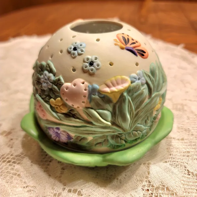 Ceramic Bisque Candle Fairy Lamp Luminary Spring Summer Butterflies Flowers