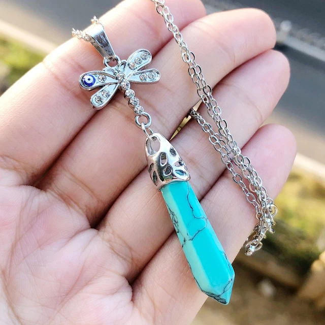 Turquoise Gem Tree Of Life Water-Drop Necklace Chakra Reiki Healing Amulet