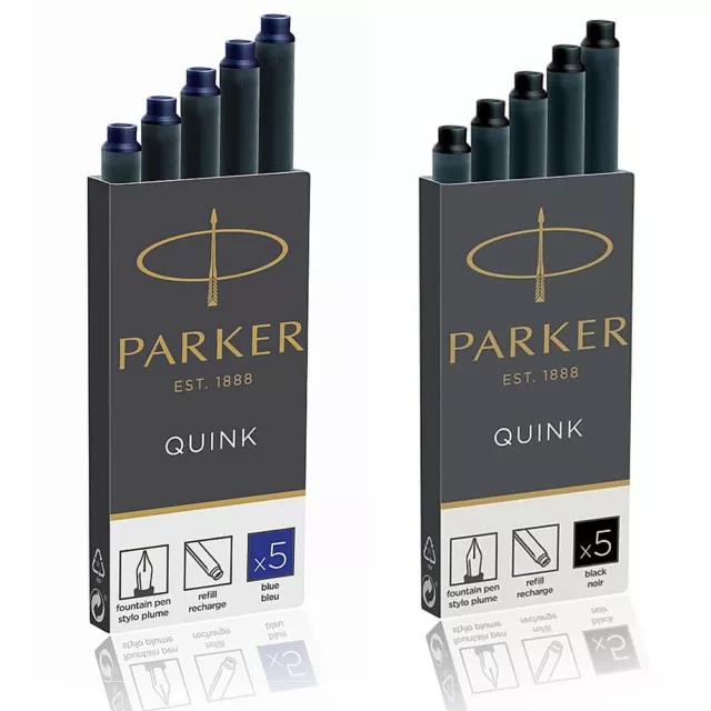 Parker Großraum- 5 x Tintenpatronen Quink versch Füller Patron Schwarz oder Blau