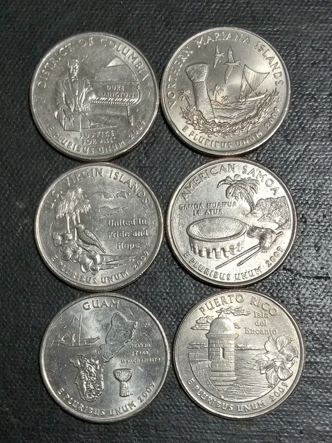 2009 P US Territories & DC Quarters   6 Coin Full Set  Low Mintage