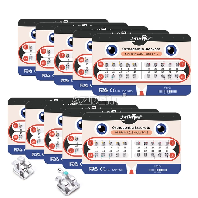 20Pack Dental Orthodontic MIM Monoblock Brackets Mini Roth Slot.022 Hooks 3-4-5