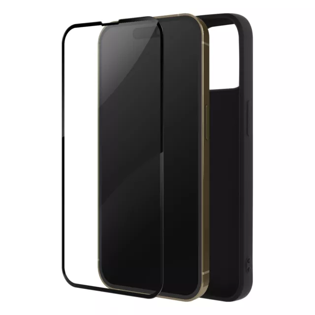 Cover Silicone Morbido iPhone 14 Pro Nera + Vetro Temperato 9H Trasparente