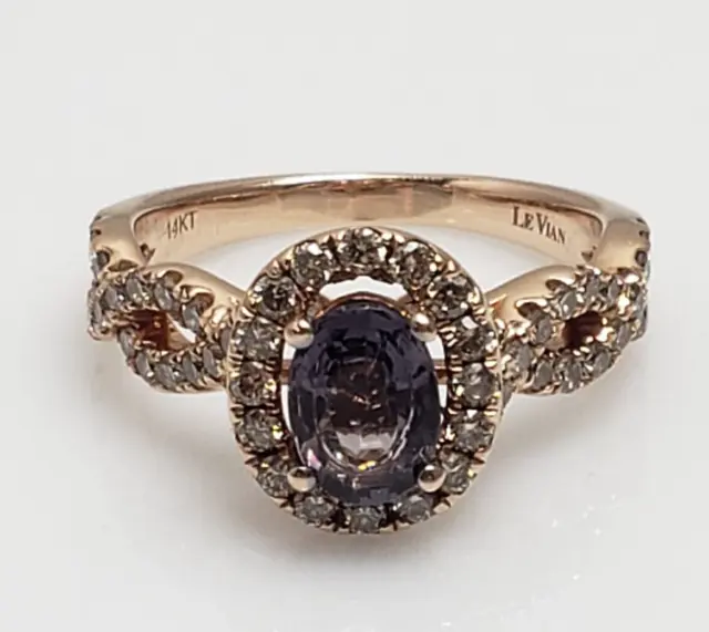 Le Vian 14k Strawberry Rose Gold Gray Spinel & Vanilla Diamond Halo Ring Sz 6