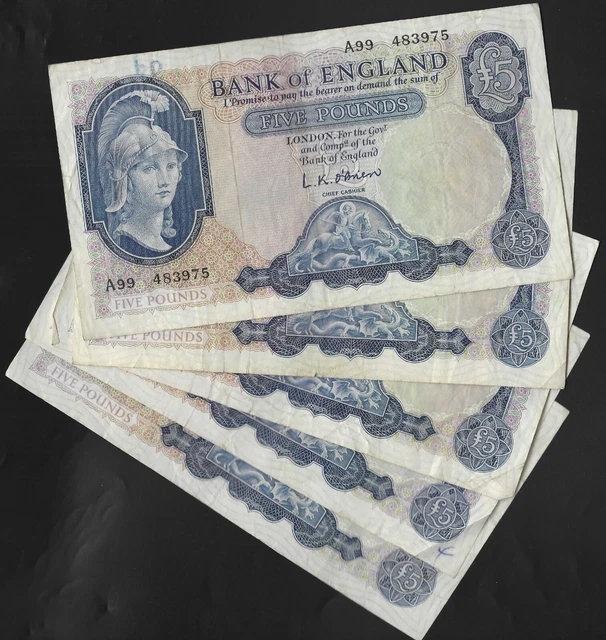 イギリス/UK Bank of England 5Pounds 1957-63年 サイン:オ