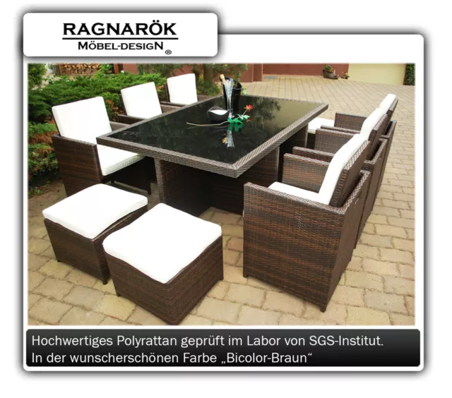 Ragnarök Poly-Rattan Gartenmöbel  6+4 Braun Garten-Garnitur Möbel Alu Dining