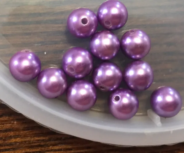 Vintage German Purple Lilac Haze Pearlized Coated Lucite Round Bead Lot