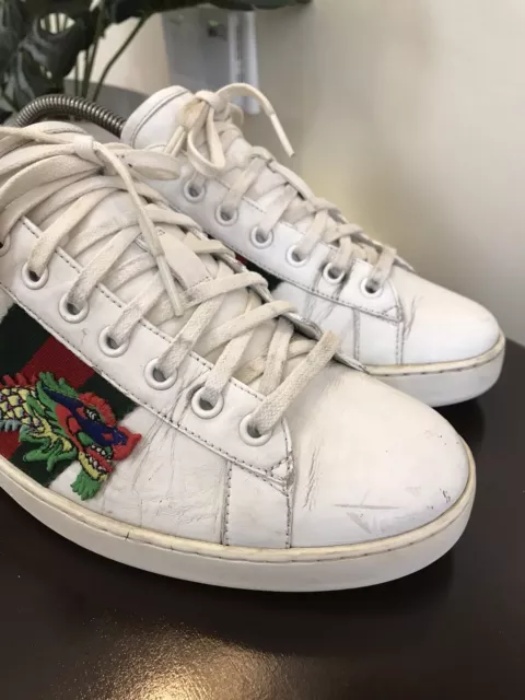 Gucci Ace Watersnake-Trimmed Embellished Leather Trainers U.s 8 2