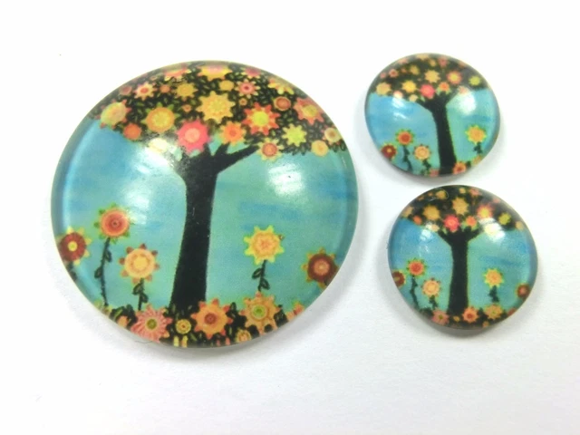 3 er Glas Cabochons Set 1 x 25mm & 2 x 12mm Baum #294