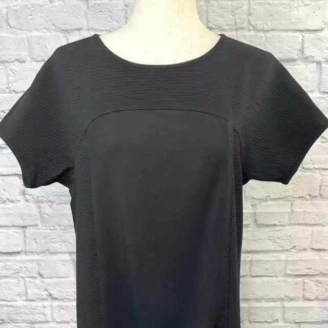 tibi Solid Black Short Sleeve Mini Dress Womens Size L Structured Knit 3