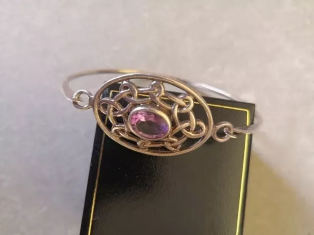 Sterling Silver Fully Hallmarked 925 CME Birmingham Purple Glass Celtic Bangle