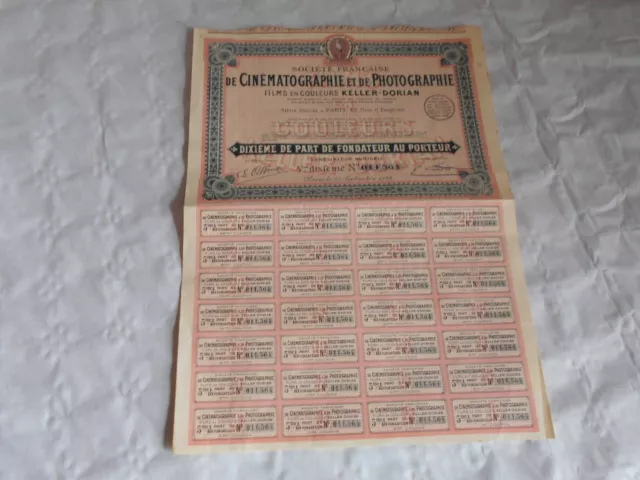 Vintage share certificate Stocks Bonds action Keller-Dorian Cinema photo 1929
