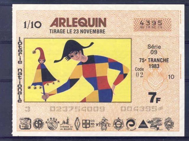 Billet De Tombola Arlequin 1983 Loterie Nationale