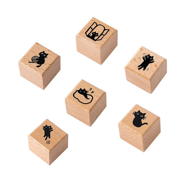 Cartoon Kawaii Cat Wooden Seal Stamp Cute Small Animal Decorative Wood Stamp LEI