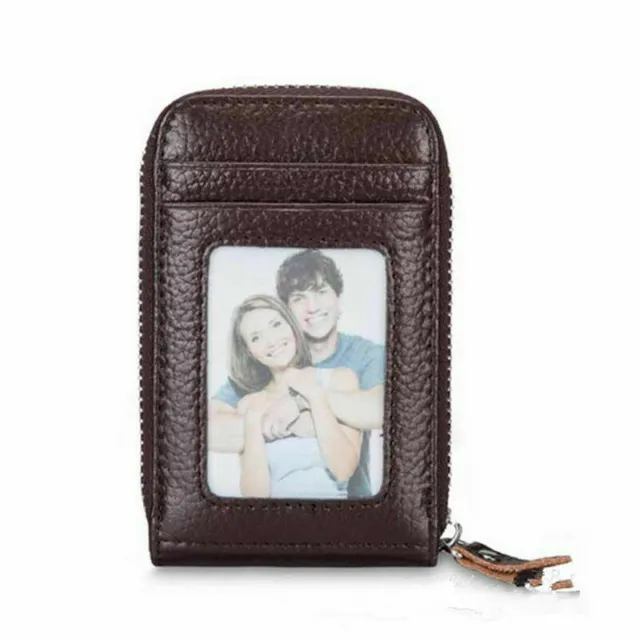 Men Genuine Leather RFID Blocking Thin Wallet Credit Card Holder Zipper Pocket 7