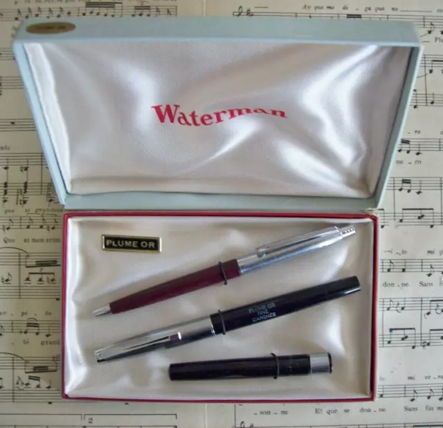 STYLO PLUME et BILLE WATERMAN Plume OR PARURE en COFFRET Porte Cartouche RARE