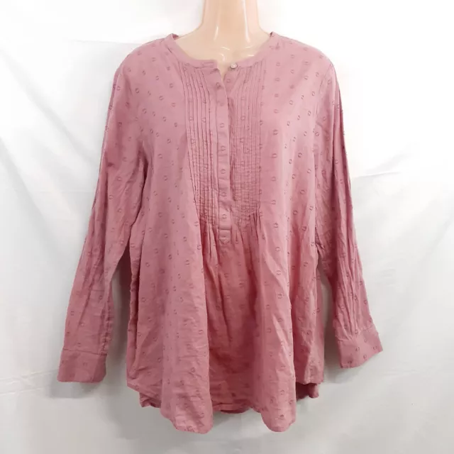 J Jill Top Blouse Shirt Women M Solid Old Rose Round Neck Long/S Woven Cotton