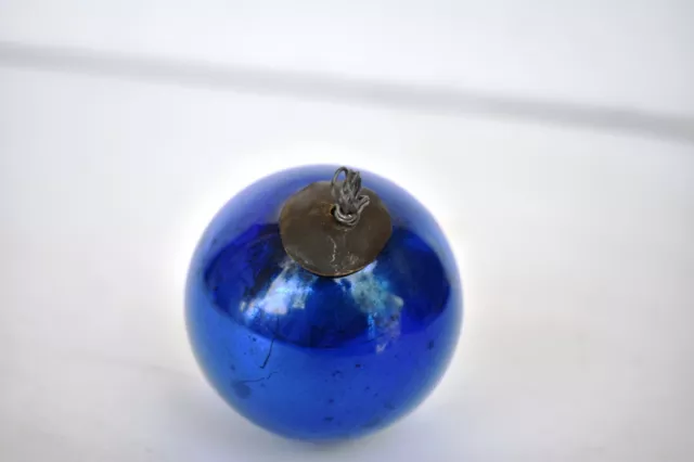 Antique Kugel Ornaments Cobalt Blue Mercury Glass Ball Metal Cap Christmas "F205 3