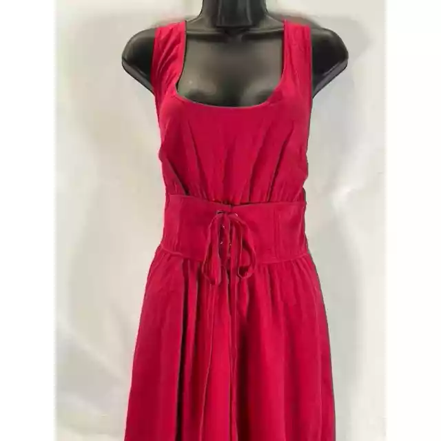 PLENTY by TRACY REESE Women's Red Lace Up Waist Tie Bodice Midi Dress SZ 14 3