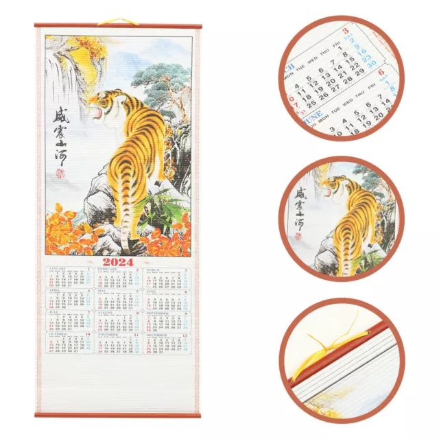 2024 Chinese Dragon Wall Scroll Calendar Lunar New Year Hanging Decor-