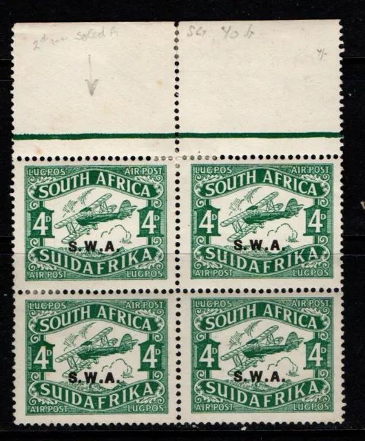 South West Africa 1930 4d green Air block of 4 SG70b Mint MH/MLH