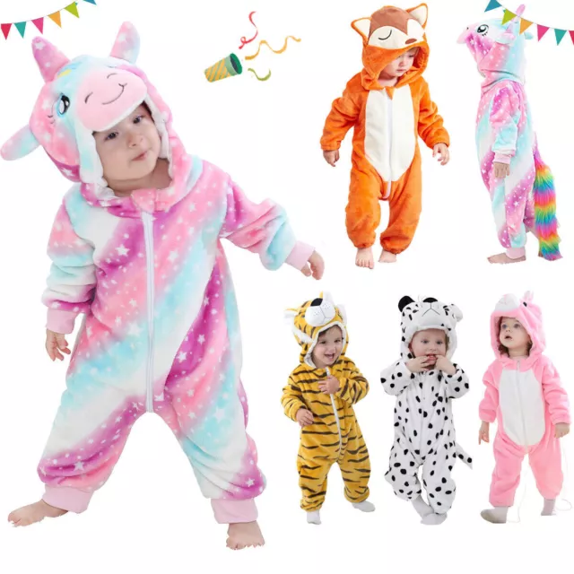 Baby Kids Unicorn Hooded Romper Jumpsuit Bodysuit Pyjamas Clothes Outfits Gift