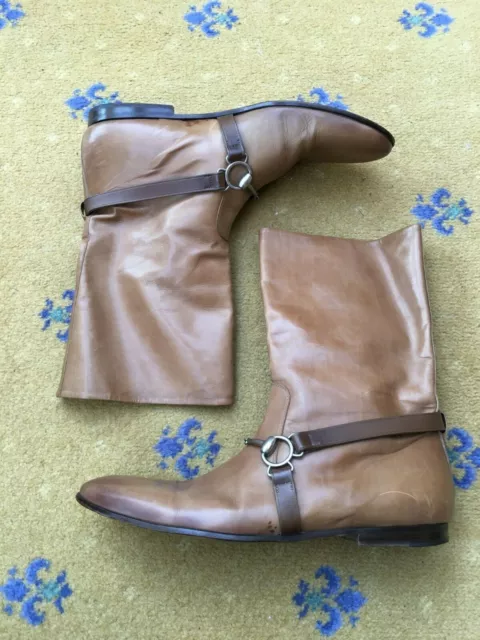 GUCCI BOOTS SHOES Leather Horsebit UK 8.5 US 9.5 EU 42.5 Mens Tan Brown ...