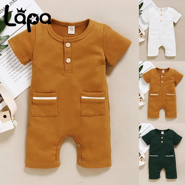 Newborn Baby Boys Ribbed Short Sleeve Romper Bodysuit Playsuit Jumpsuit Pajamas